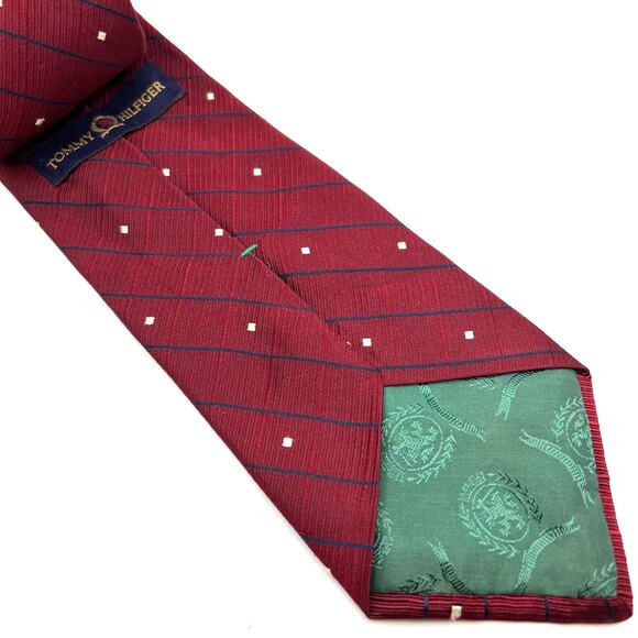 Tommy Hilfiger Men's Tie-57" -Red Blue Stripe Jacquard Silk Necktie -Made in USA - Picture 5 of 5